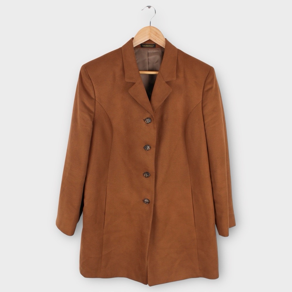 Norm Thompson Women's 16P Camel Brown Long Blazer Coat‎ Lined Vintage Style